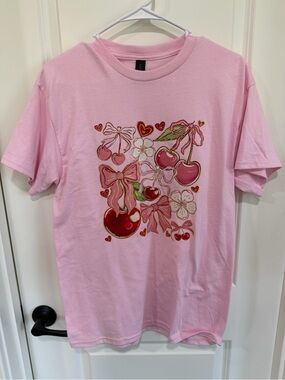 Gildan Pink Cherry & Bow Graphic Tee